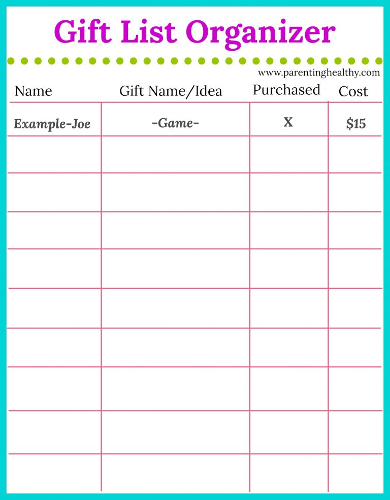 Free Printable Gift List