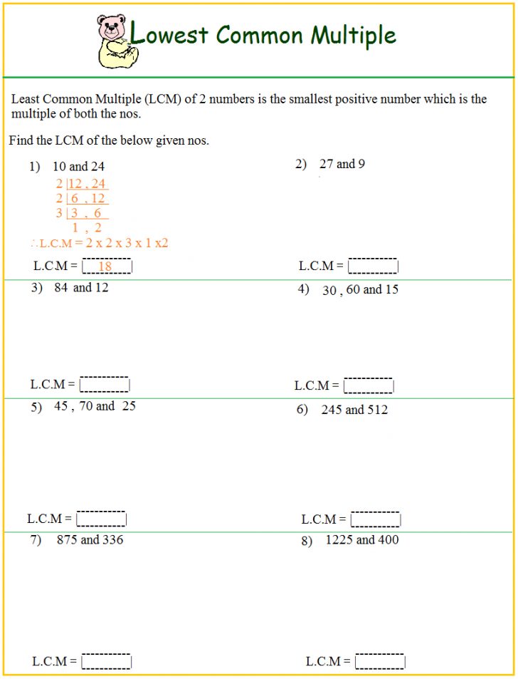 Hcf And Lcm Worksheet Year 6 | Free Printables Worksheet - Free ...