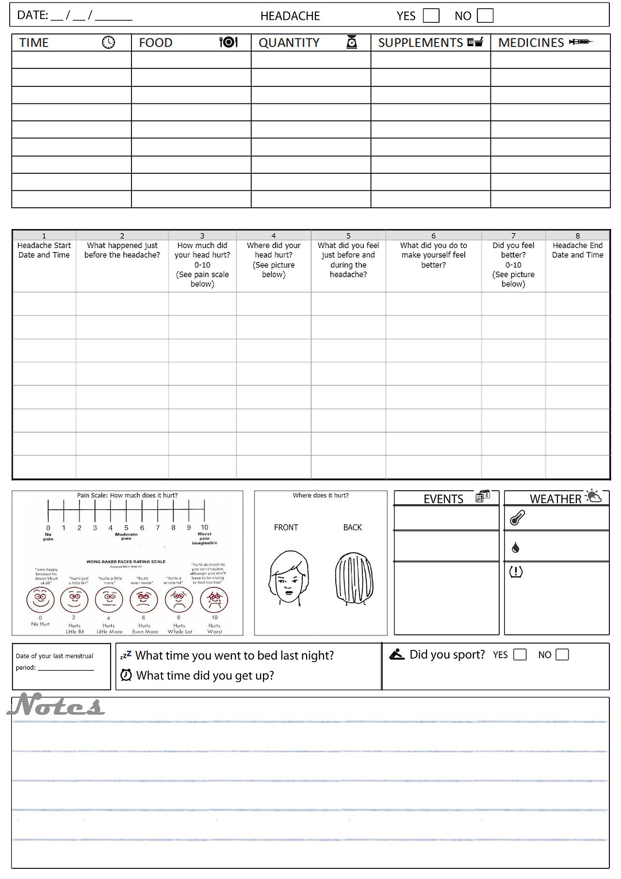 Headache Diary - Free Printable. Useful For Tracking Down Possible - Free Printable Headache Diary