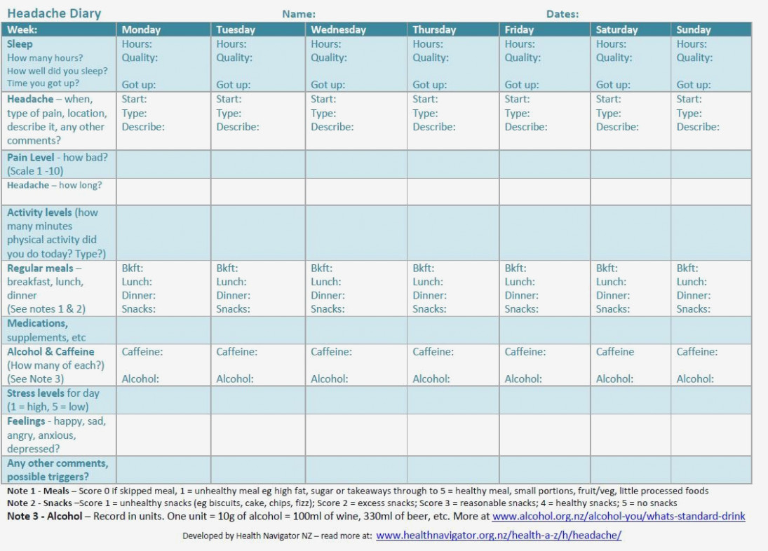 Image Result For Printable Headache Diary | Headache | Pinterest - Free Printable Headache Diary