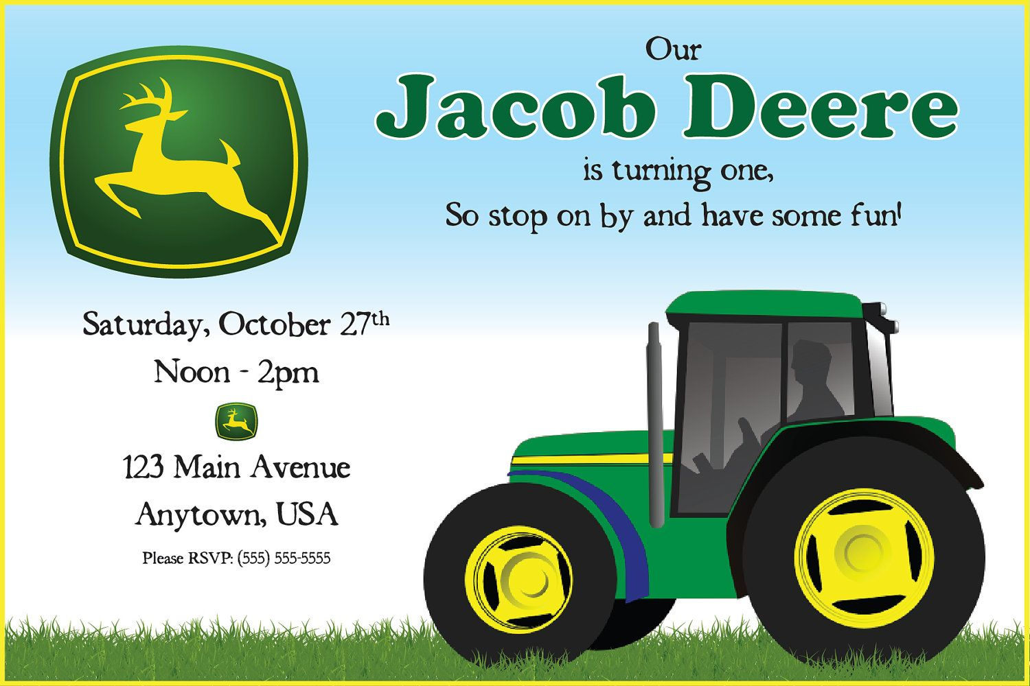 John Deere Invitations Etsy - Invitations Template Cards | Kids - Free Printable John Deere Birthday Invitations