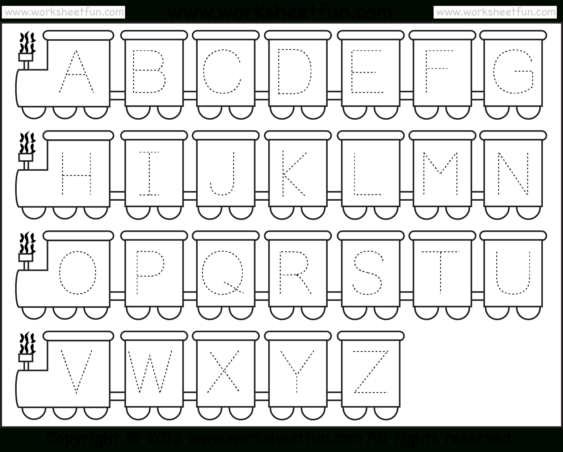 Letter Tracing Worksheet – Train Theme / Free Printable Worksheets - Free Printable Alphabet Tracing Worksheets For Kindergarten