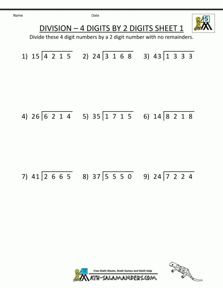 Free Printable Long Division Worksheets 5Th Grade