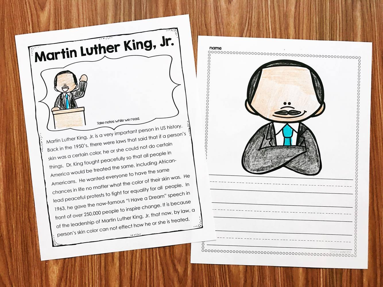 Martin Luther King Kindergarten Printables - Simply Kinder - Free Printable Martin Luther King Jr Worksheets For Kindergarten