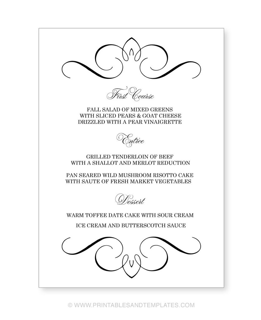 Menu Template Free Printable Printable Wedding Menu Templates Nice - Free Printable Menu Templates Word