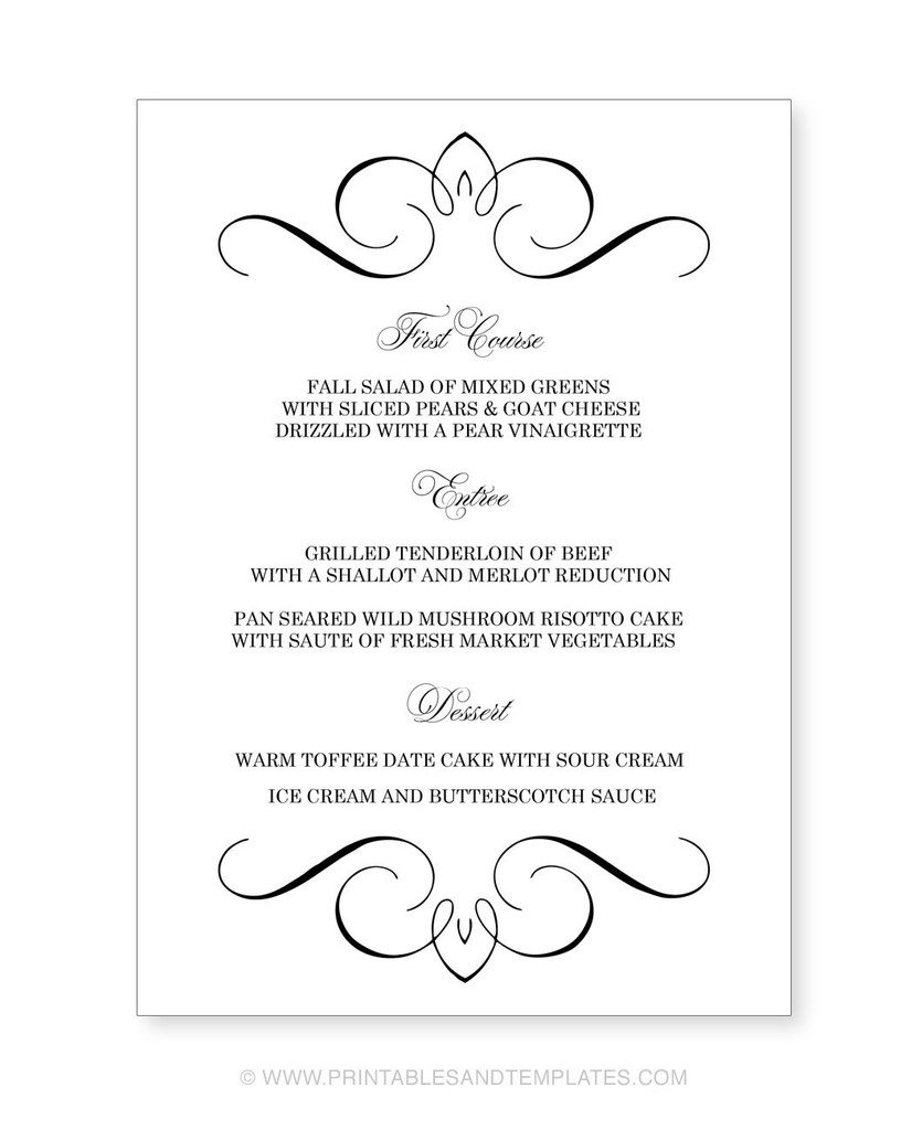 Menu Template Free Printable Printable Wedding Menu Templates Nice ...