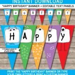 Monster Party Banner Template | Birthday Banner | Editable Bunting   Free Printable Happy Birthday Banner Templates