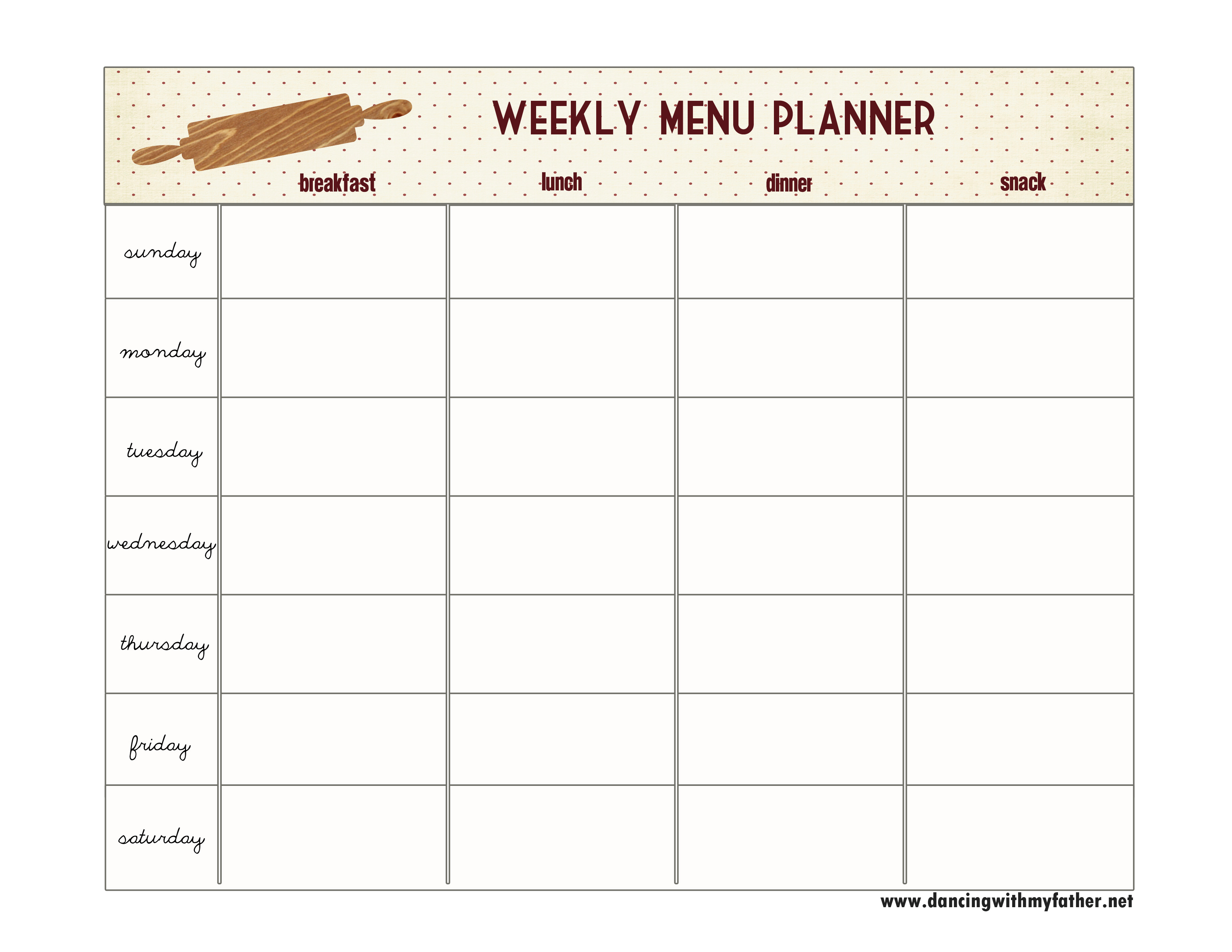 One Step Toward Organized {Free Printable Menu Planner} | Dancing - Free Printable Menu Planner