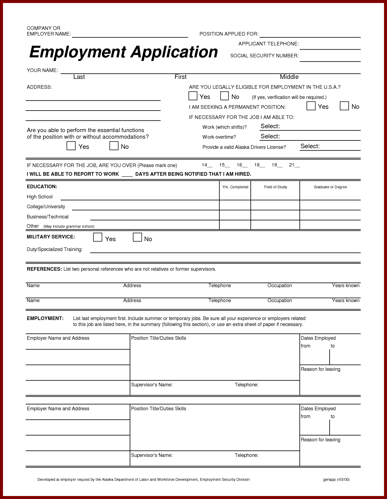 Pinkaren Michael On Employment Application | Job Application - Free Printable Employment Application