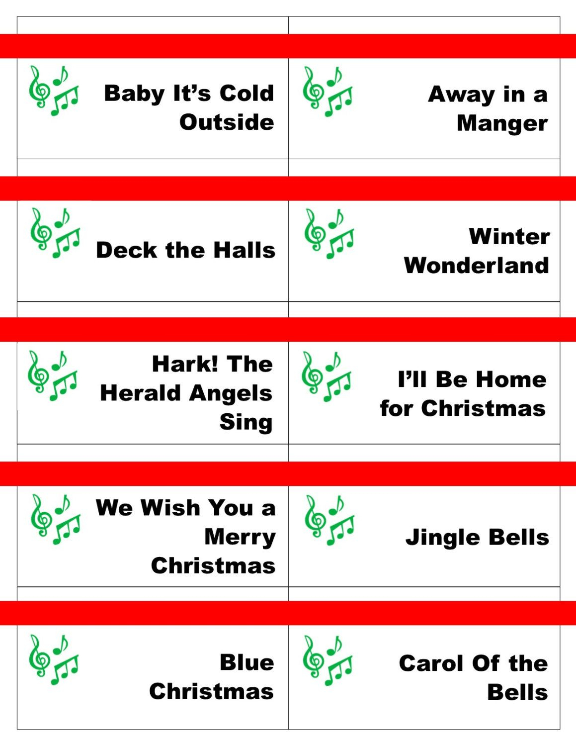 Printable Christmas Carol Game Cards For Pictionary Or - Free Printable Christmas Pictionary Cards