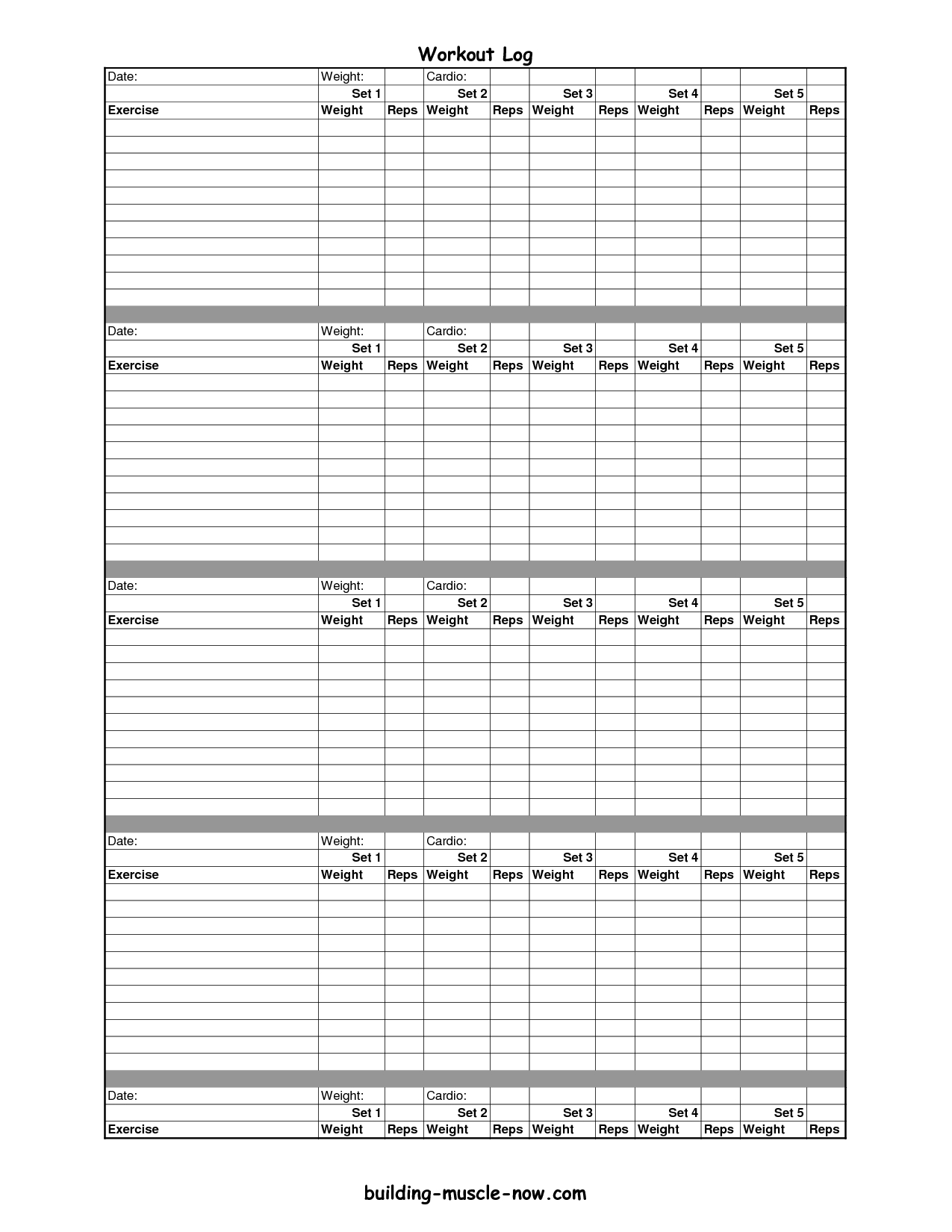 Printable Exercise Log | Free Printable Workout Logs | Fitness - Free Printable Workout Journal