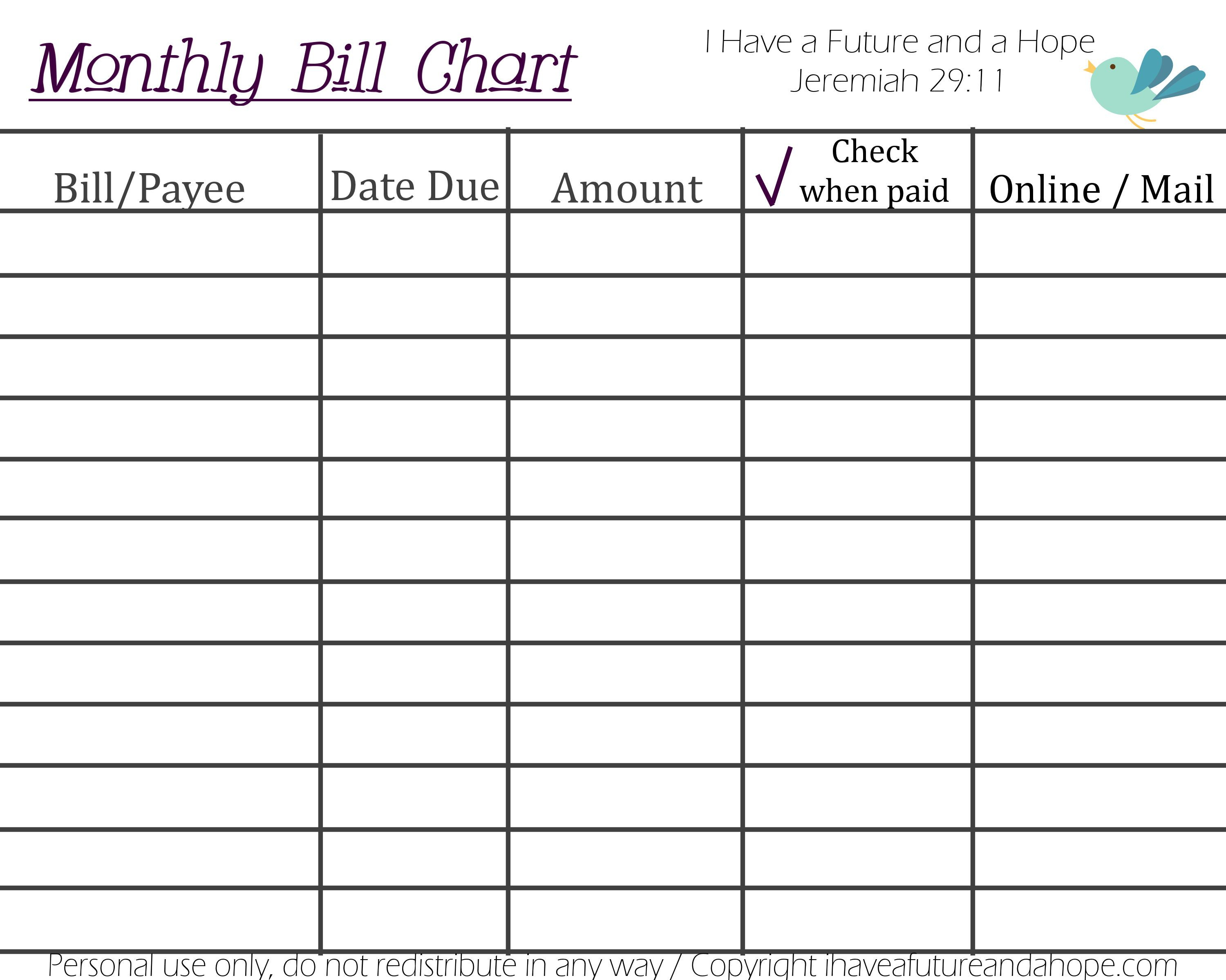 Printable Monthly Bill Organizer Spreadsheet - 14.15.ybonlineacess.de • - Free Printable Weekly Bill Organizer