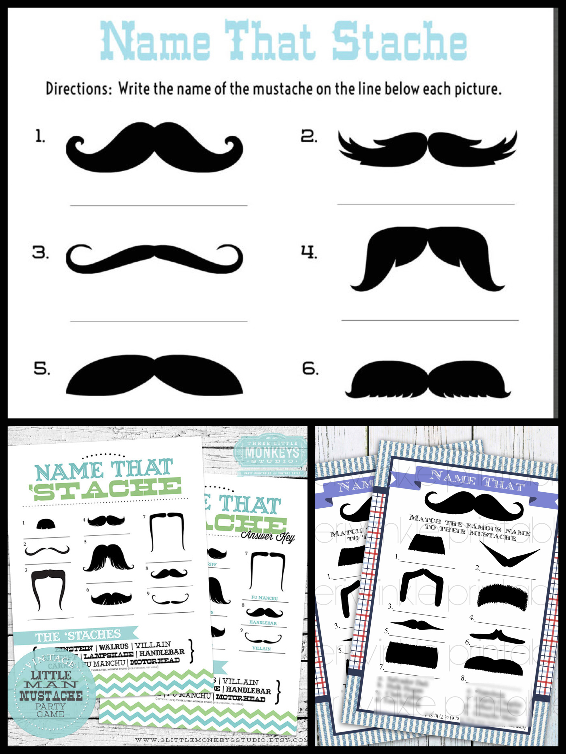 Printable Mustache Bash Game | Baby Shower Ideas | Partyideapros - Name That Mustache Game Printable Free