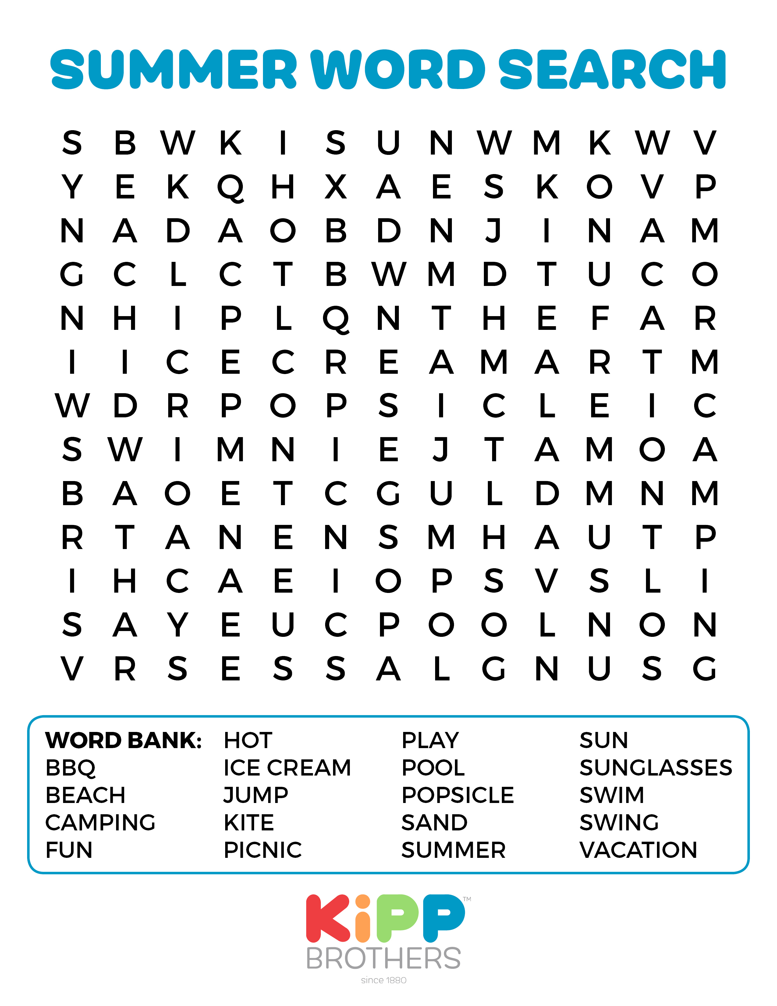 Printable Summer Word Search For Kids! - Kipp Brothers - Free Printable Word Searches For Kids