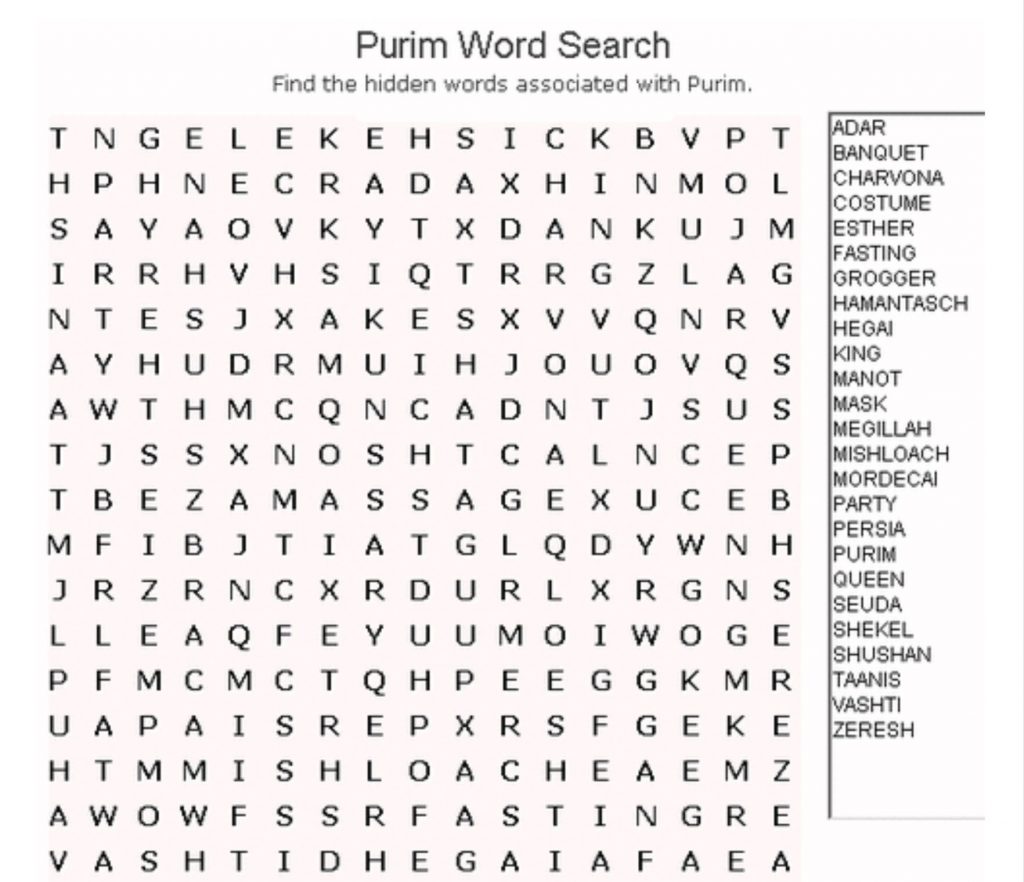 Purim Word Search | Kitah Dalet | Free Word Search Puzzles, Word - Free ...