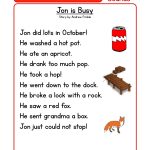 Reading Comprehension Worksheet   Jon Is Busy   Free Phonics Readers Printable