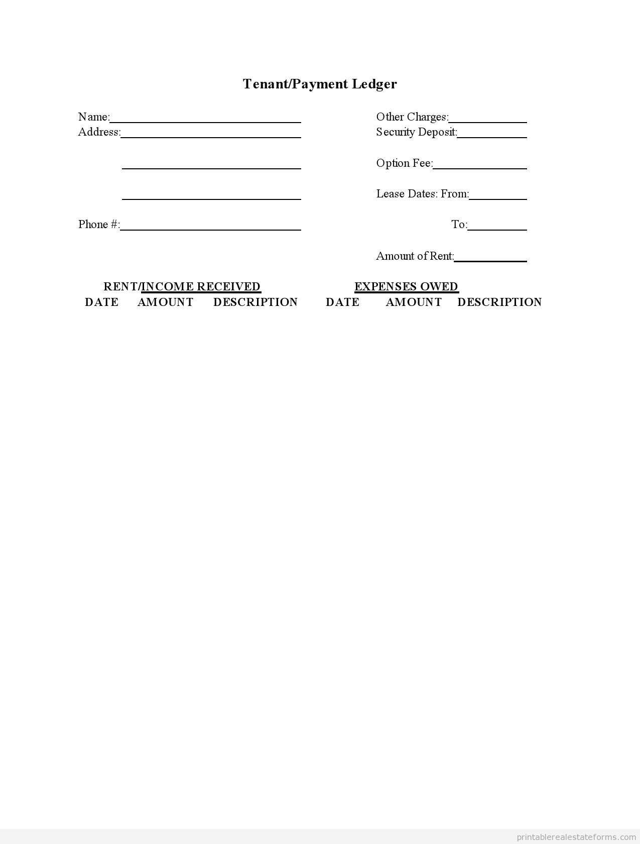 Sample Printable Tenant Payment Ledger Form | Sample Real Estate - Free Printable Rent Ledger