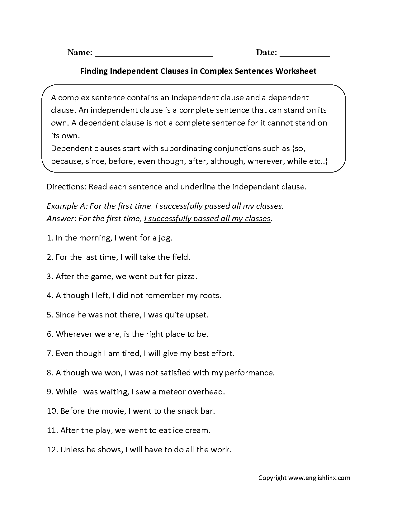 Sentences Worksheets | Complex Sentences Worksheets - Free Printable Worksheets On Simple Compound And Complex Sentences