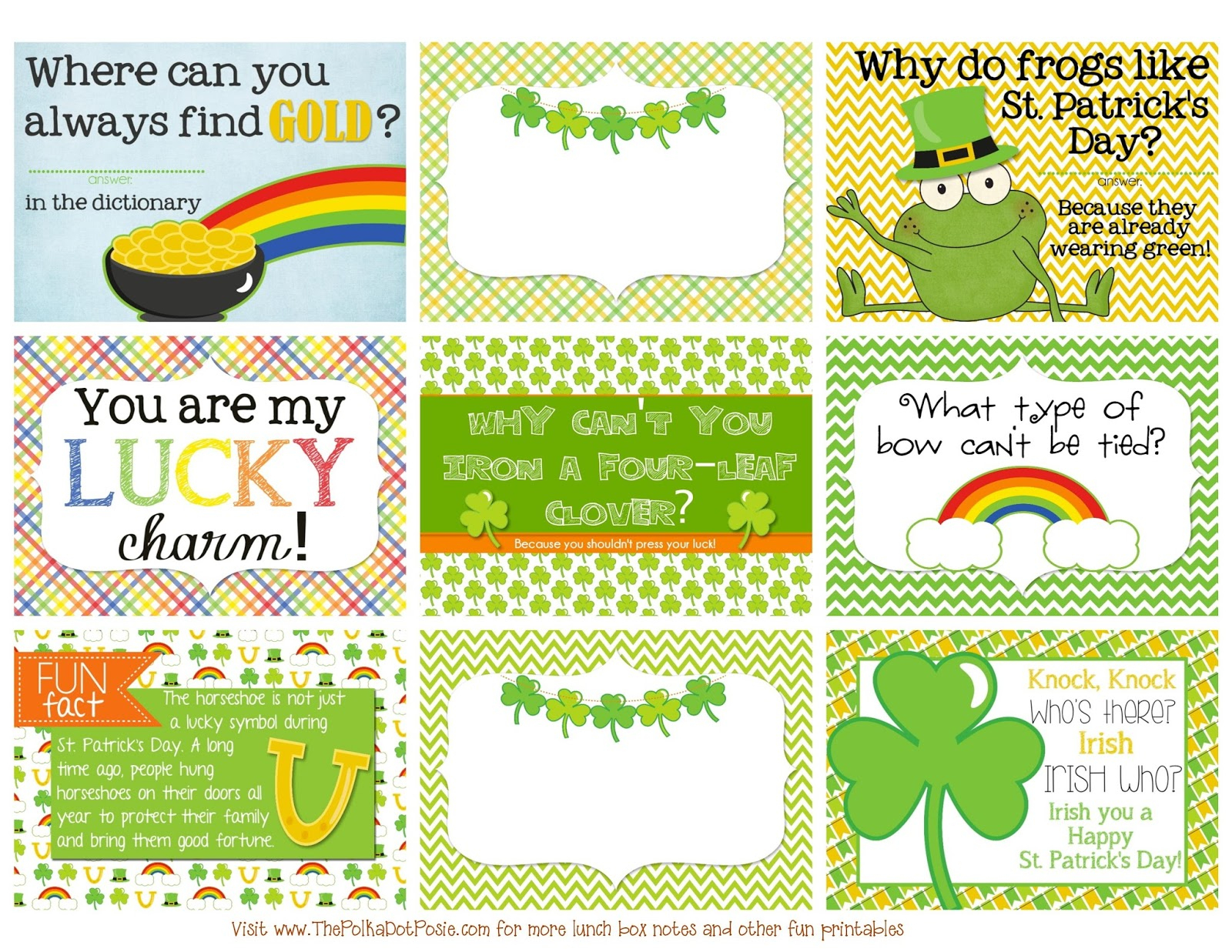 The Polka Dot Posie: Printable St. Patrick&amp;#039;s Day Lunch Box Notes - Free Printable St Patrick&amp;#039;s Day Card