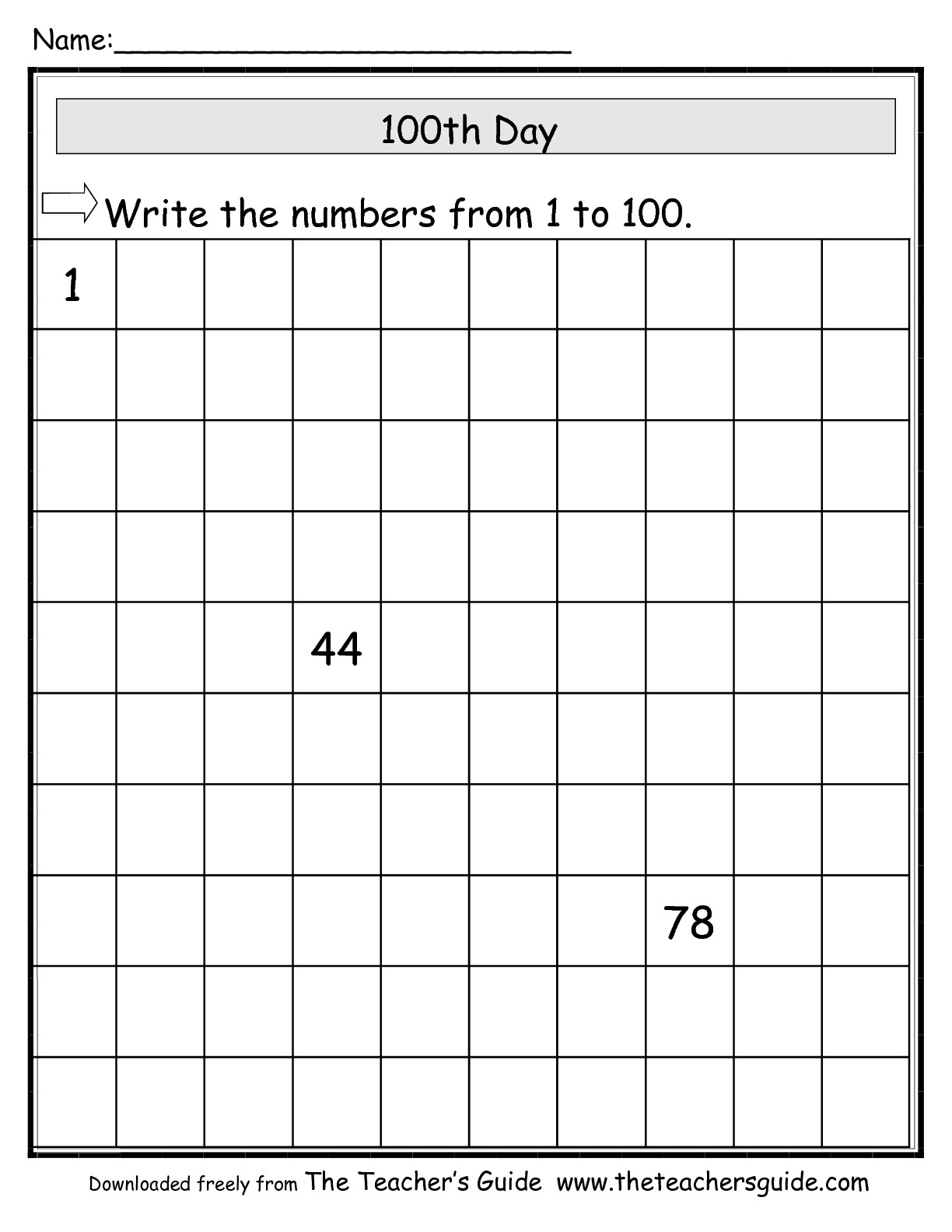 The Teacher&amp;#039;s Guide 100Th Day Of School Theme Page - Free Printable Number Of The Day Worksheets