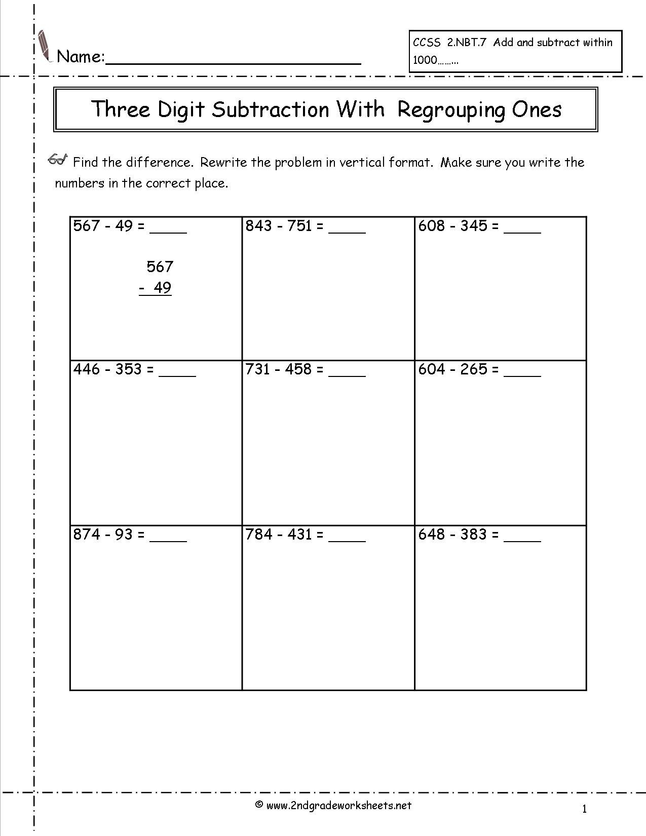 Three Digit Subtraction Worksheets - Free Printable 3 Digit Subtraction With Regrouping Worksheets