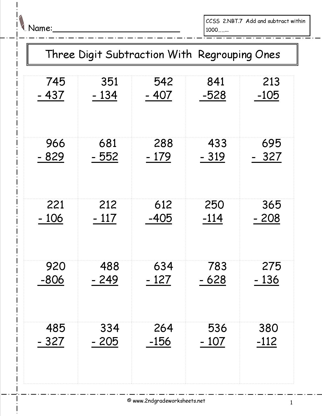 Three Digit Subtraction Worksheets - Free Printable 3 Digit Subtraction With Regrouping Worksheets