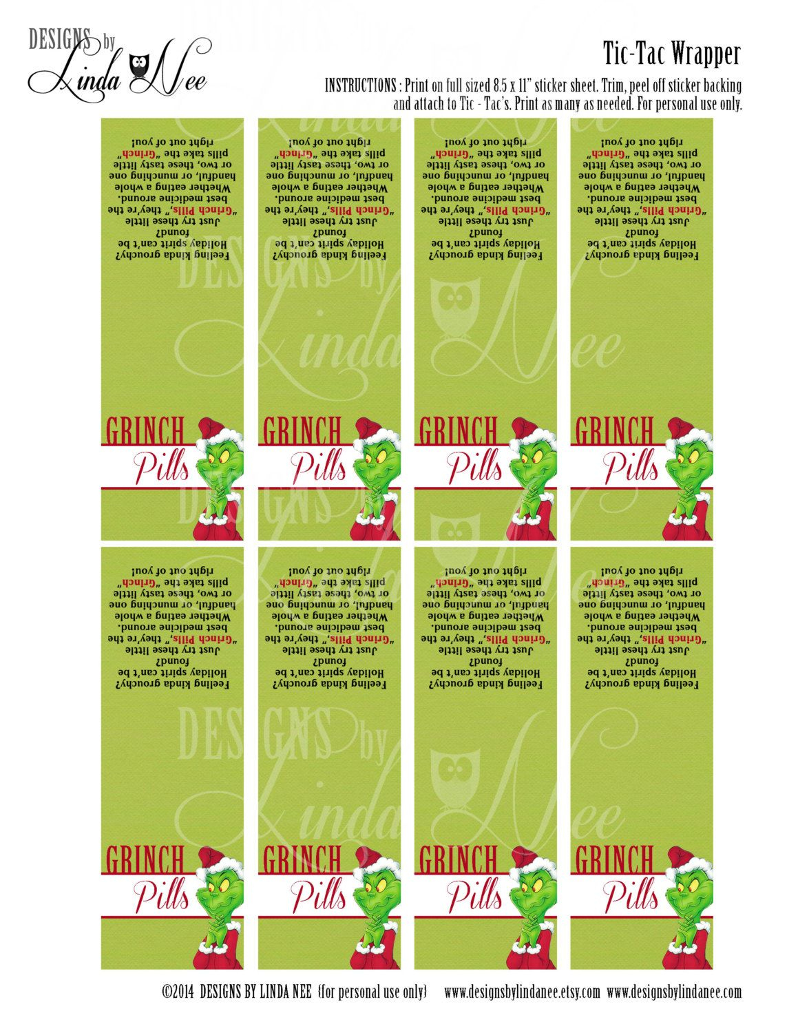 Tic Tac Grinch Pills With Poem Printabledesignsbylindanee - Grinch Pills Free Printable