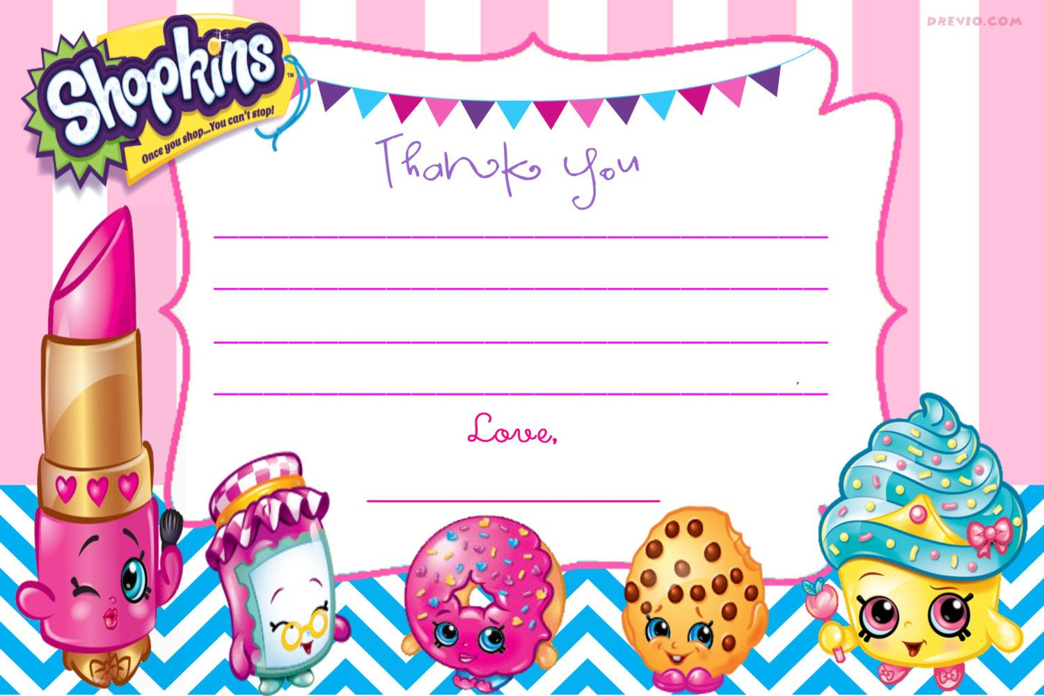 Updated - Free Printable Shopkins Birthday Invitation | Free - Free Printable Shopkins Thank You Cards