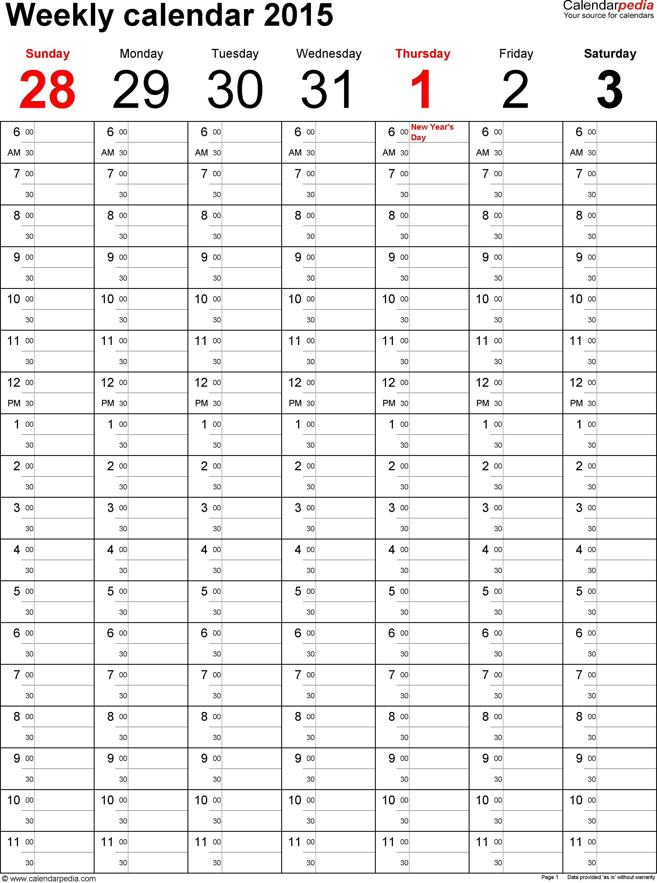 Weekly Calendar 2015 For Pdf - 12 Free Printable Templates - Free Printable Diary 2015