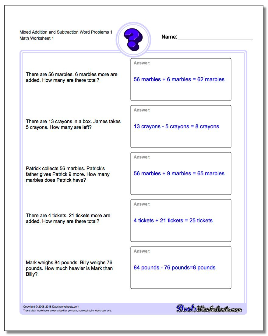 Word Problems - Free Printable Maths Worksheets Ks1