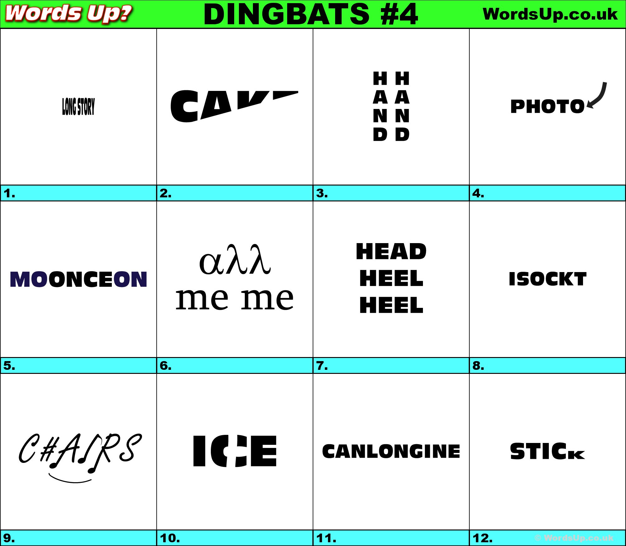 Words Up? Dingbat Puzzles - Free Printable Dingbats Puzzles