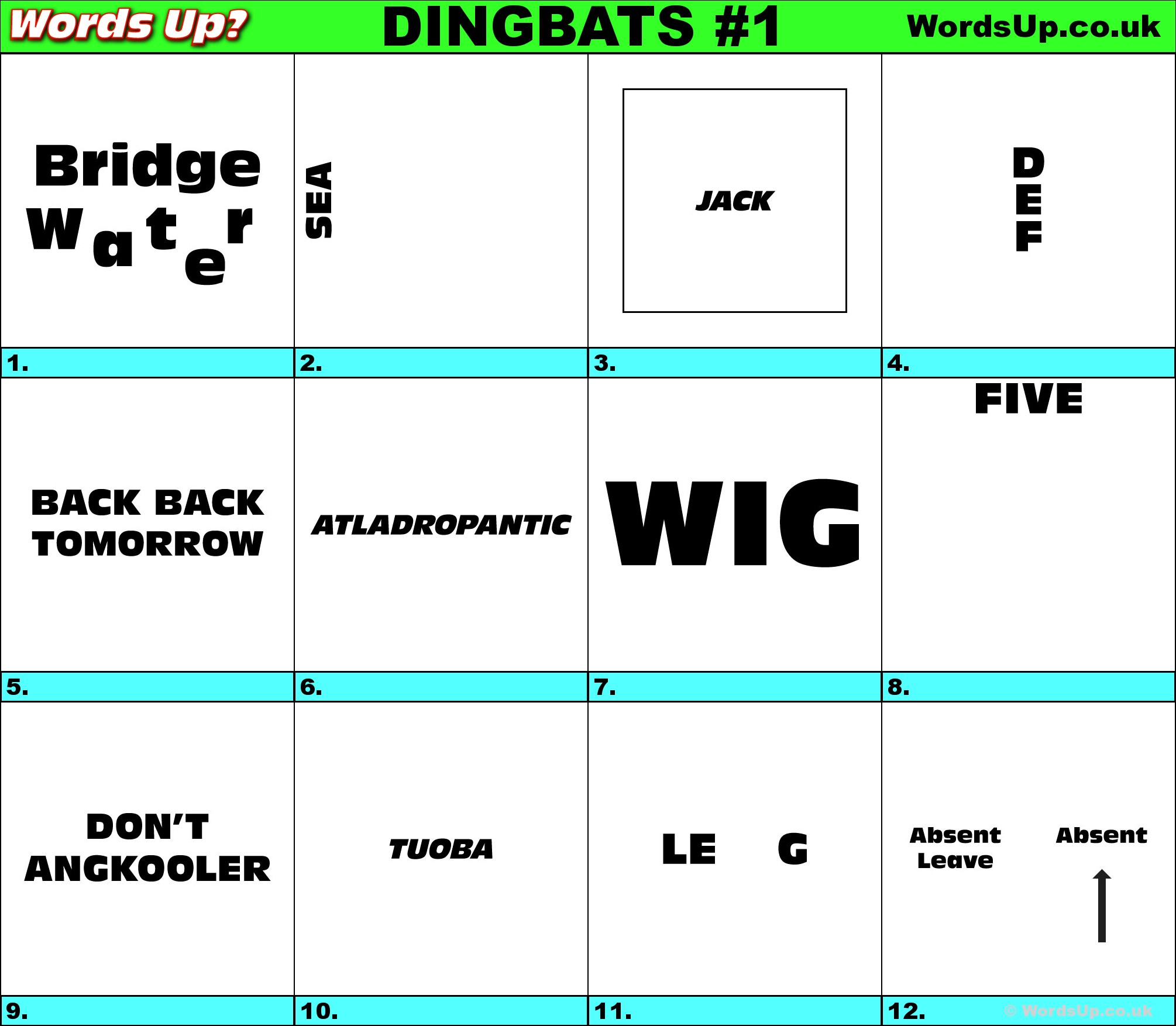 Words Up? Dingbat Puzzles - Free Printable Dingbats Puzzles