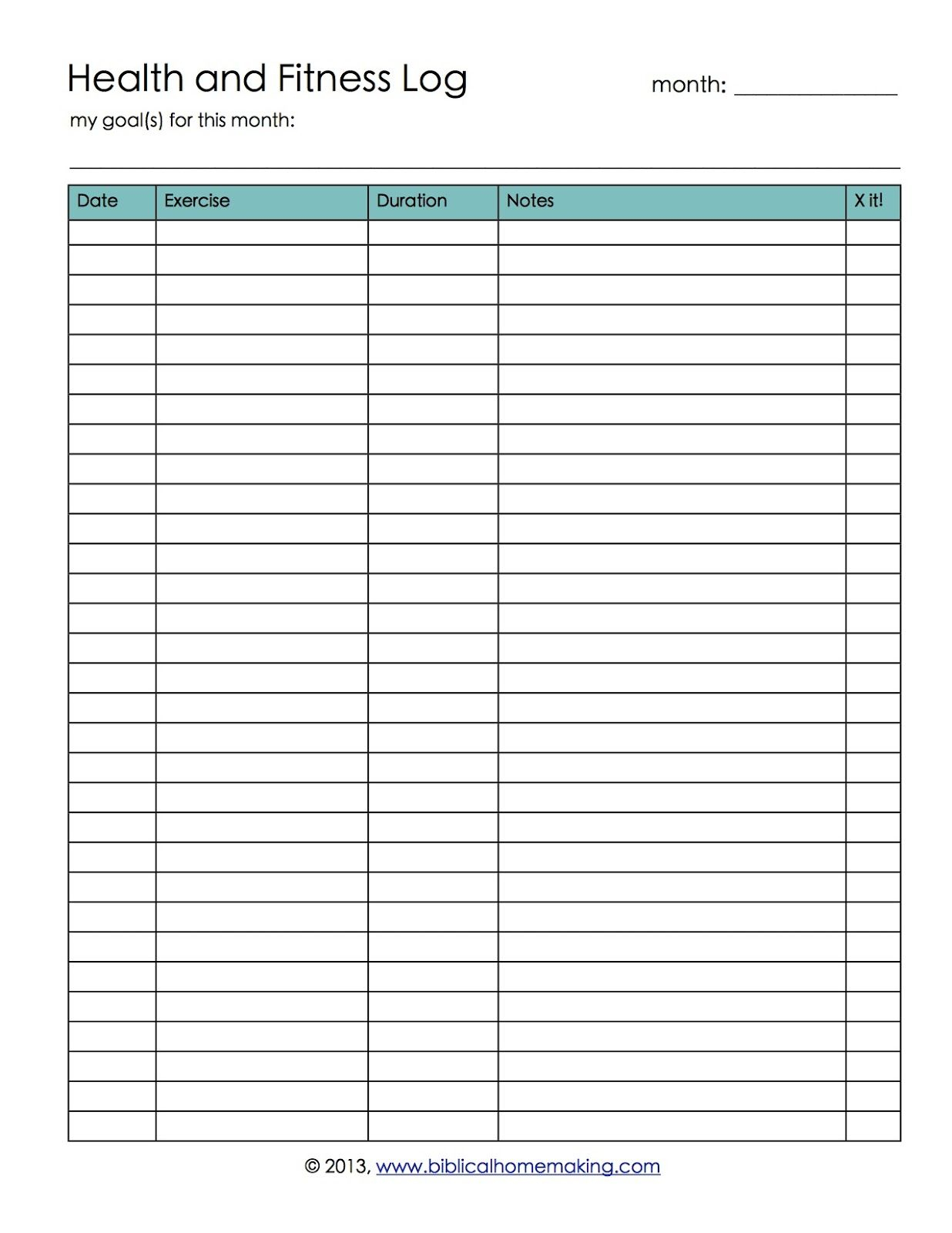 Workout Log Sheet | Health And Fitness Log Printable With Free - Free Printable Workout Journal