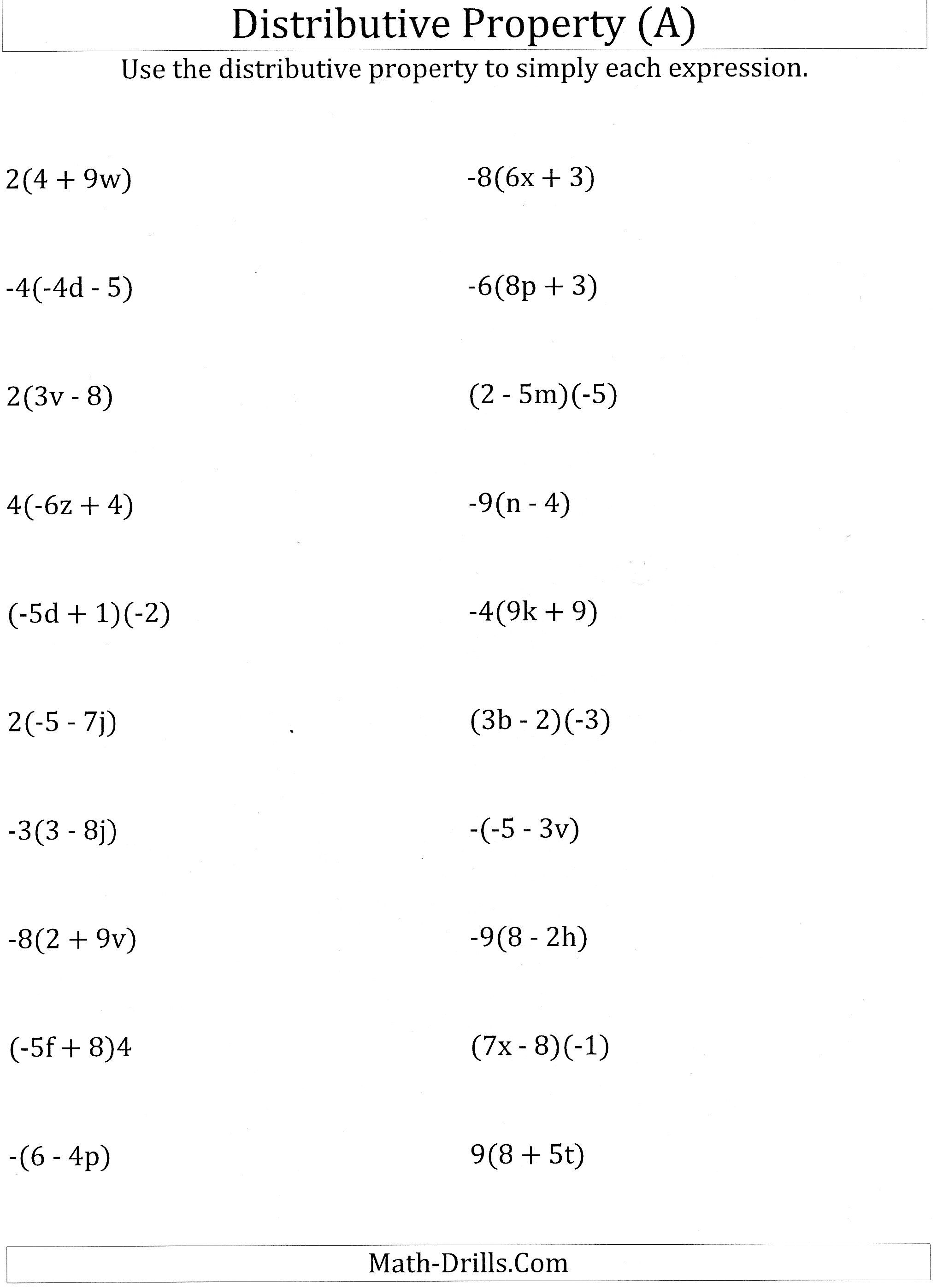 Worksheet #12241584: Math Worksheets Distributive Property – Using - Free Printable Distributive Property Worksheets