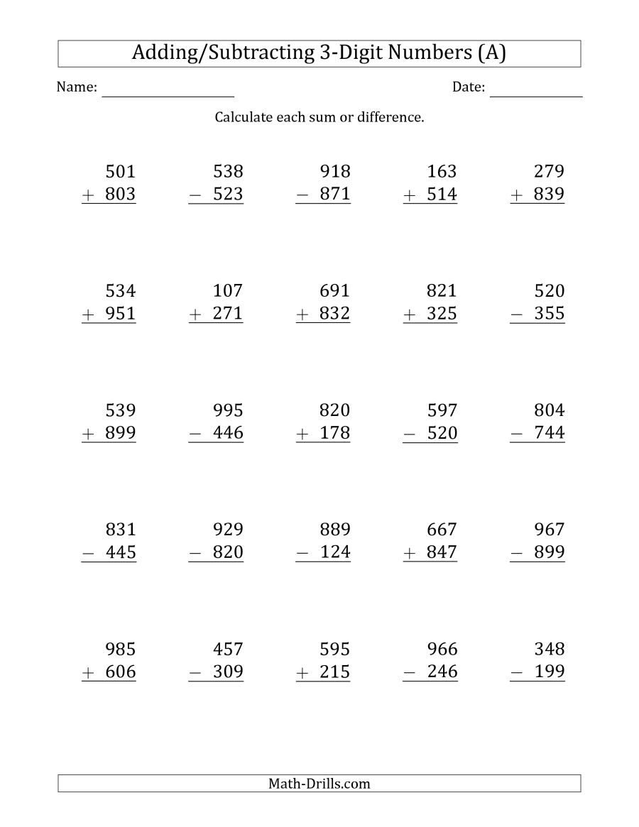 Worksheet. 3 Digit Addition And Subtraction Worksheets. Worksheet - Free Printable Mixed Addition And Subtraction Worksheets