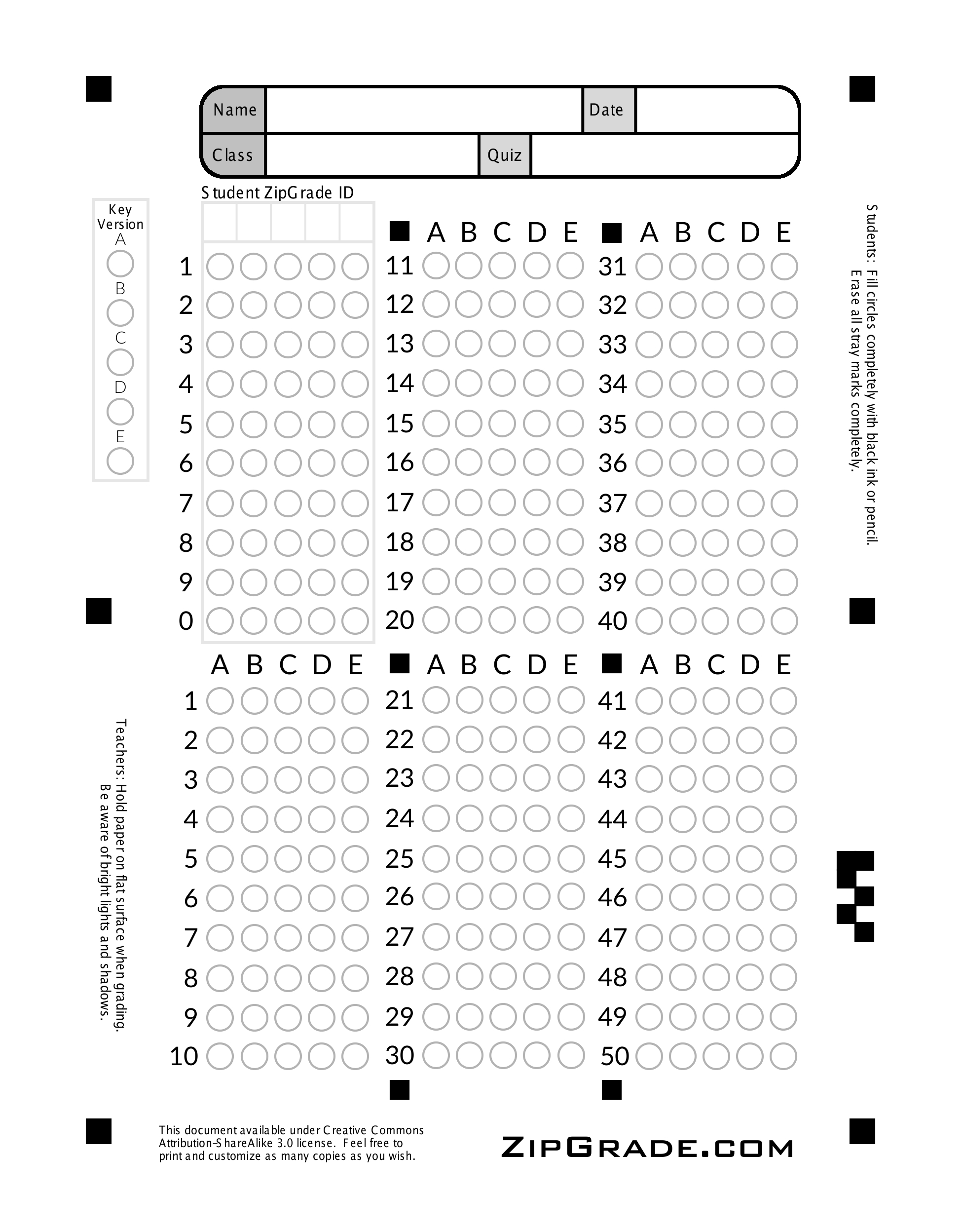 Zipgrade: Answer Sheet Forms - Free Printable Bubble Answer Sheets