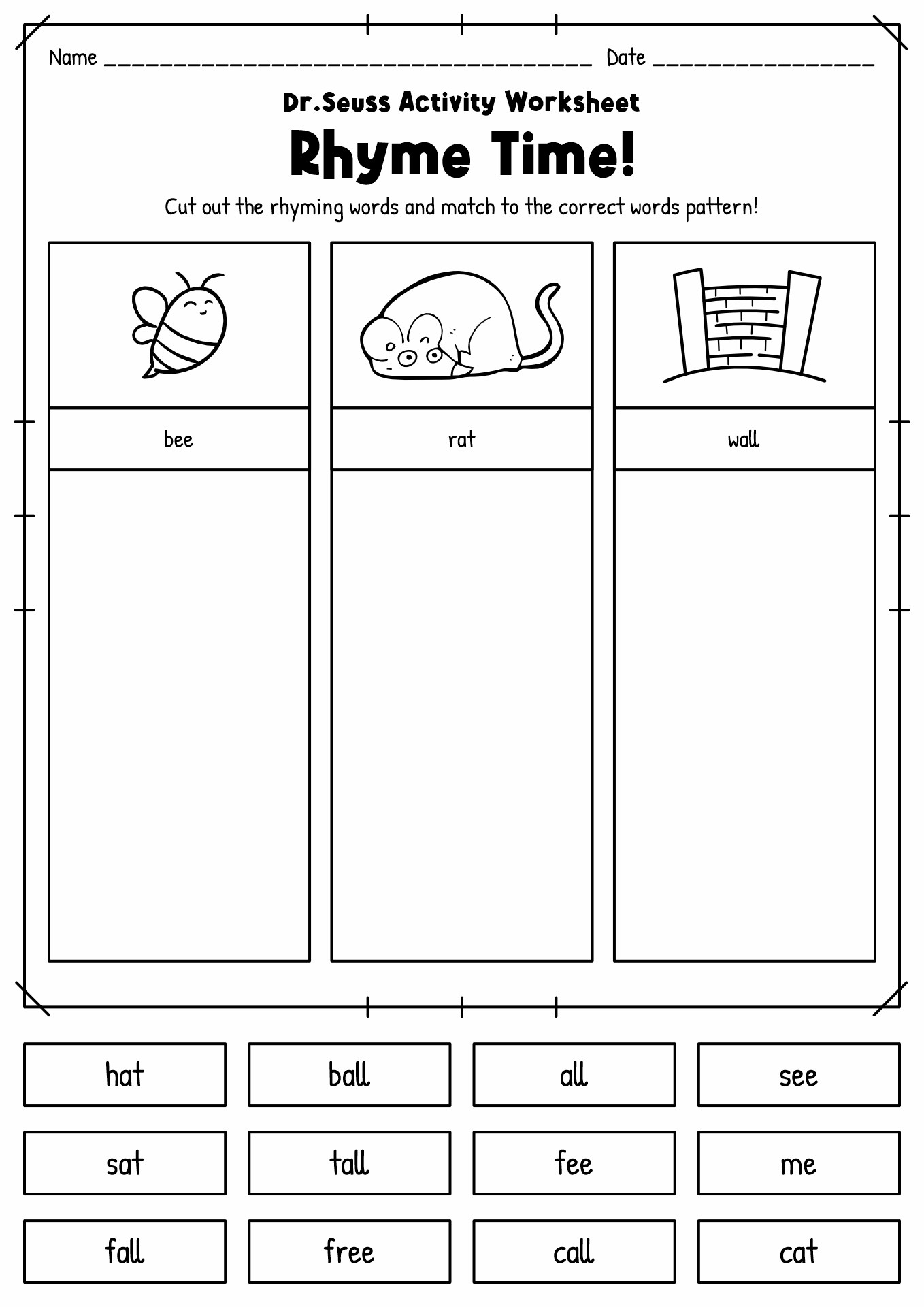 18 Dr. Seuss Worksheets For Preschool - Free Pdf At Worksheeto - Free Dr Seuss Rhyming Printables