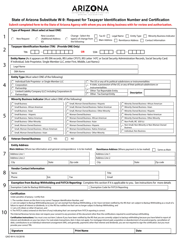 2019-2024 Form Az Gao-W-9 Fill Online, Printable, Fillable, Blank - Printable W-9 Form 2019