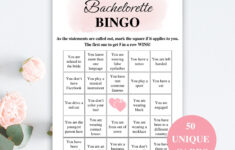 50 Printable Bachelorette Bingo Cards, 5X7 Bachelorette Party - Free Printable Bachelorette Bingo Cards