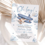 Blue Airplane Baby Shower Invitation Editable Travel Baby Shower   Free Printable Airplane Baby Shower Invitations