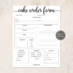 Cake Order Form, Editable Canva Template, Order Forms Template   Free Printable Bakery Order Forms