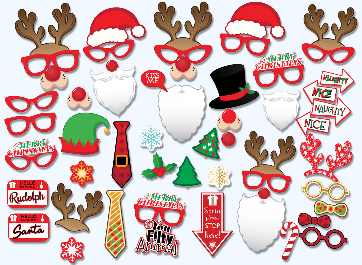 Christmas Printable Props, Photo-Booth Props, Christmas Photo - Free Photo Booth Props Printable Christmas