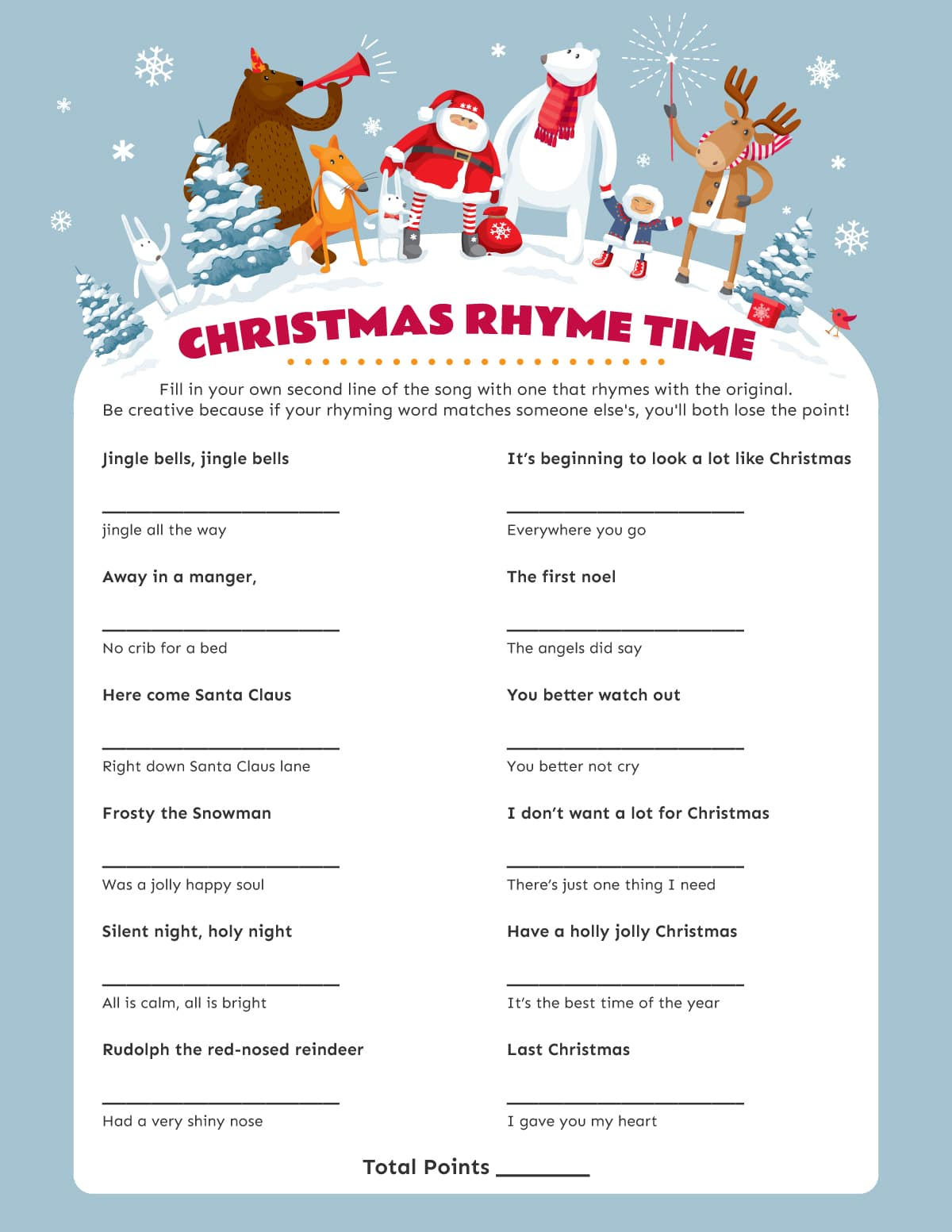 Christmas Rhyme Game {Free Printable!} - Play Party Plan - Free Printable Christmas Rhyming Worksheets