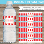 Circus Party Water Bottle Labels Template   Red/Aqua   Free Diy Printable Water Bottle Labels
