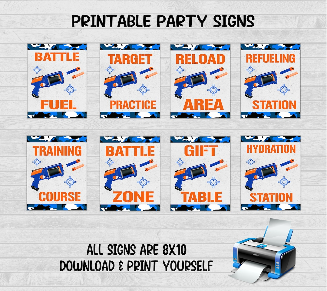 Dart Gun Party, Dart Gun Signs, Dart Gun Birthday, Party Signs, - Etsy - Free Printable Nerf Signs