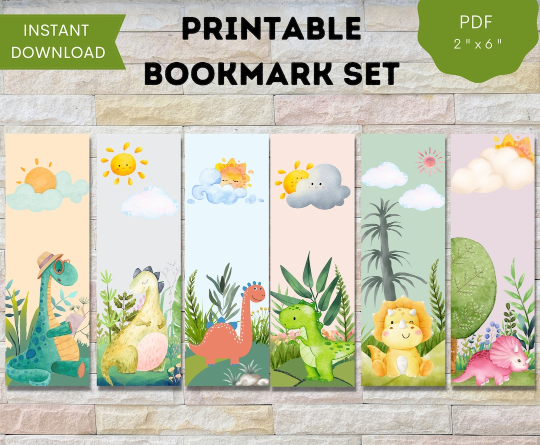 Dinosaur Bookmarks For Kids, 6 Unique Printable Designs, Jurassic Party Favors, Reading Reward, Perfect For Reading Incentives, High-Quality - Etsy - Free Printable Dinosaur Bookmarks