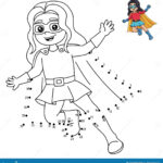 Dot To Dot Superhero Girl Coloring Page For Kids Stock Vector   Free Printable Dot To Dot Superhero