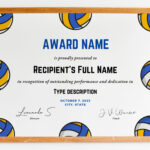 Editable Volleyball Award Certificate Template, Printable   Free Printable Volleyball Certificates Awards