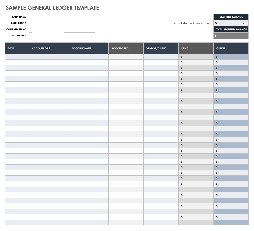 Free General Ledger Templates | Smartsheet - Free Printable Accounting Paper