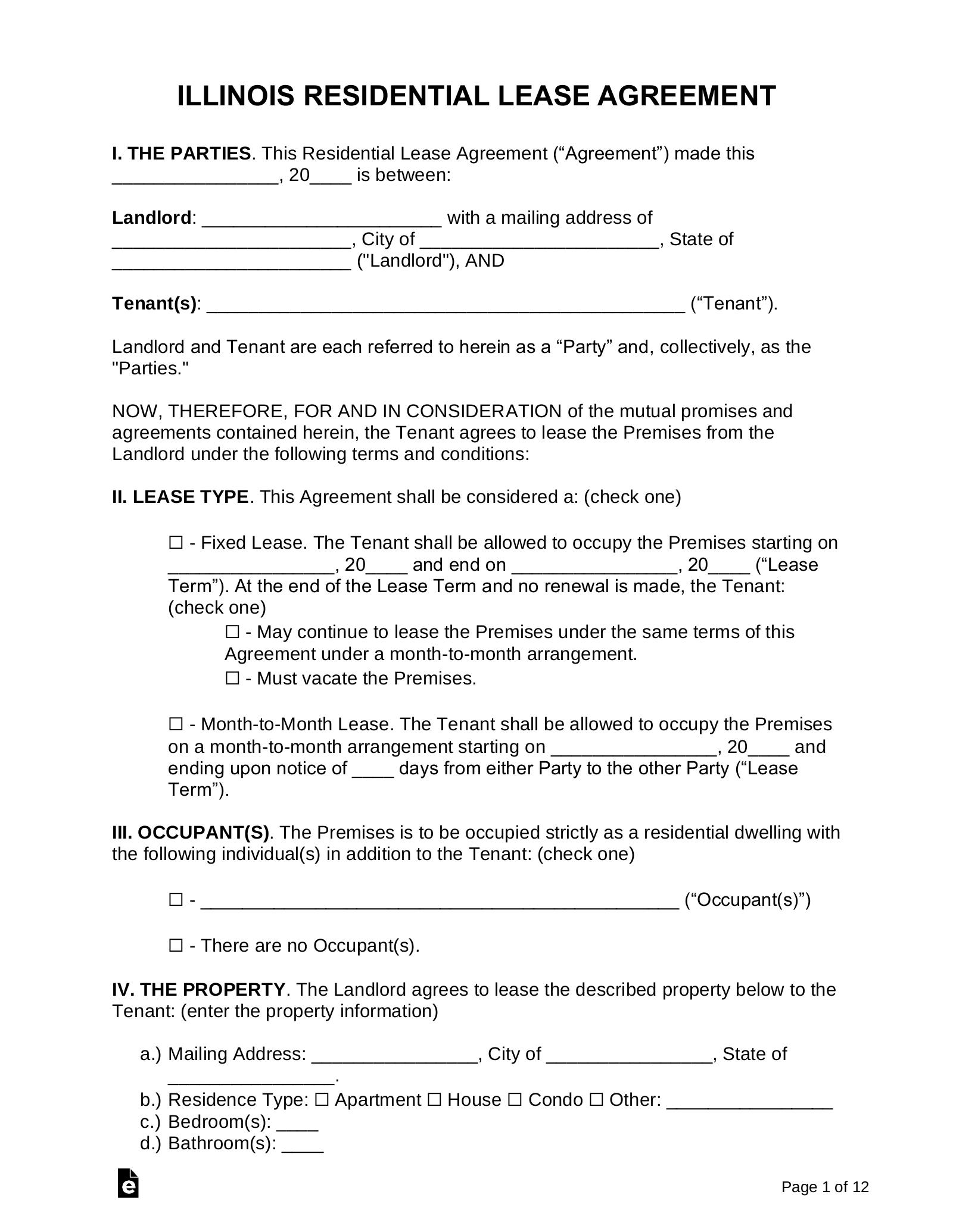 Free Illinois Lease Agreement Templates (7) - Pdf | Word – Eforms - Free Printable Basic Rental Agreement Illinois